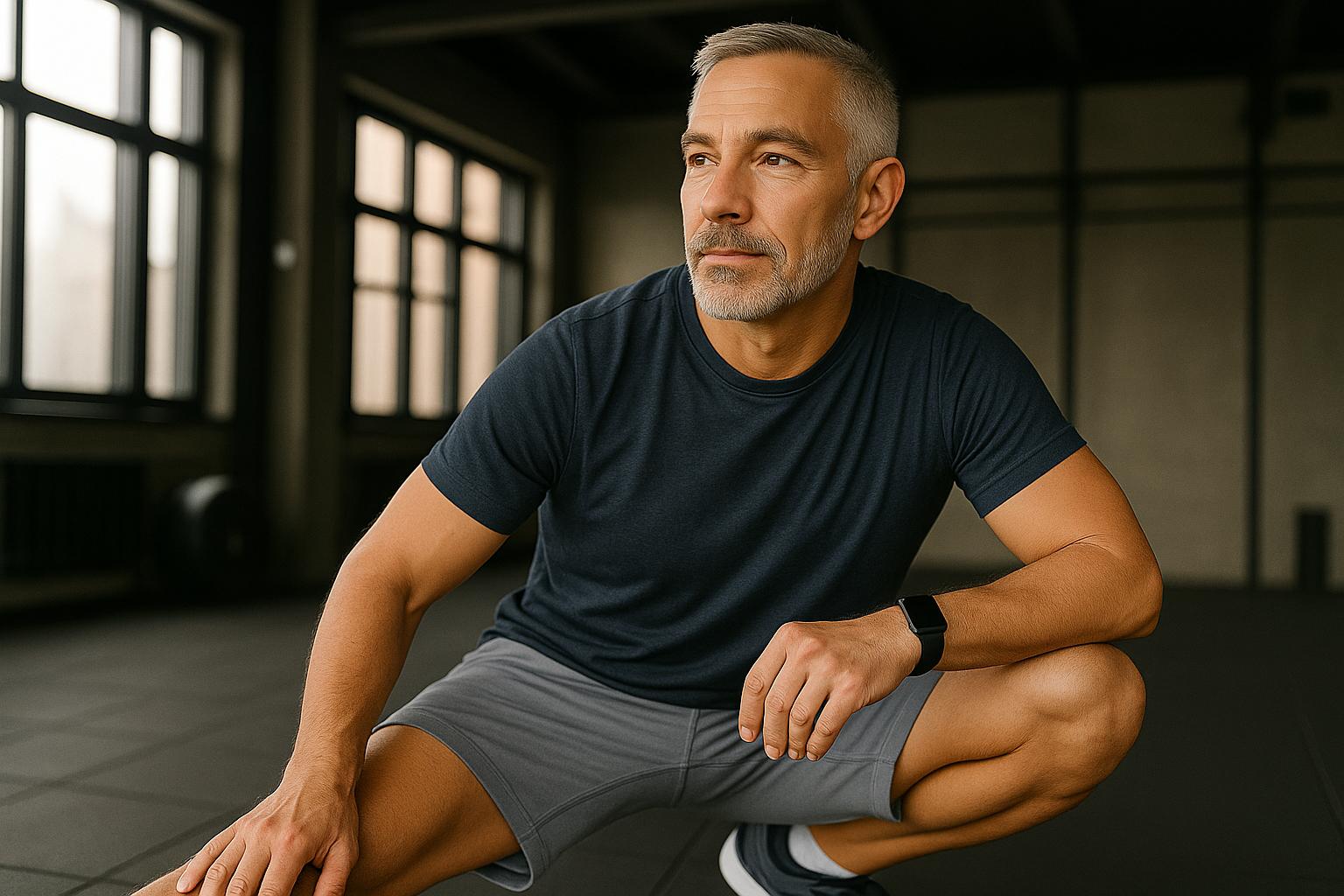 Middle-aged man doing recovery exercises for optimal health